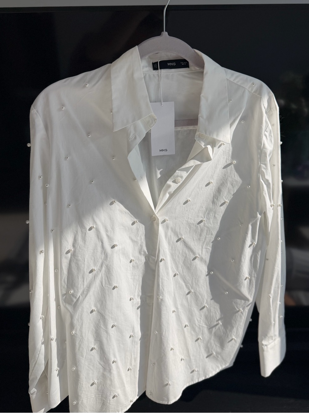 NWT Mango White Pearl-Detail Button-Front Shirt